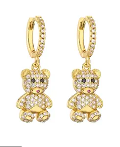 Icy Gold Teddy Bear Earrings - Copper Material with Sparkling CZ Accents for Stylish Elegance