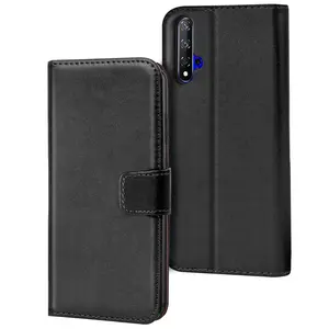 Mobile Phone Case For Honor 20 / Huawei Nova 5T, With Kickstand PU Leather Card Slot Black Wallet Flip Protective Phone Case Cover