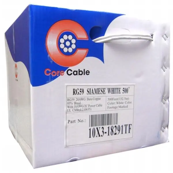 CableWholesale RG59 Coaxial Bulk Cable - Solid Core, Siamese, 18/2 (18 AWG 2 Conductor), 500 ft, 10X3-18291TF, 500 Foot
