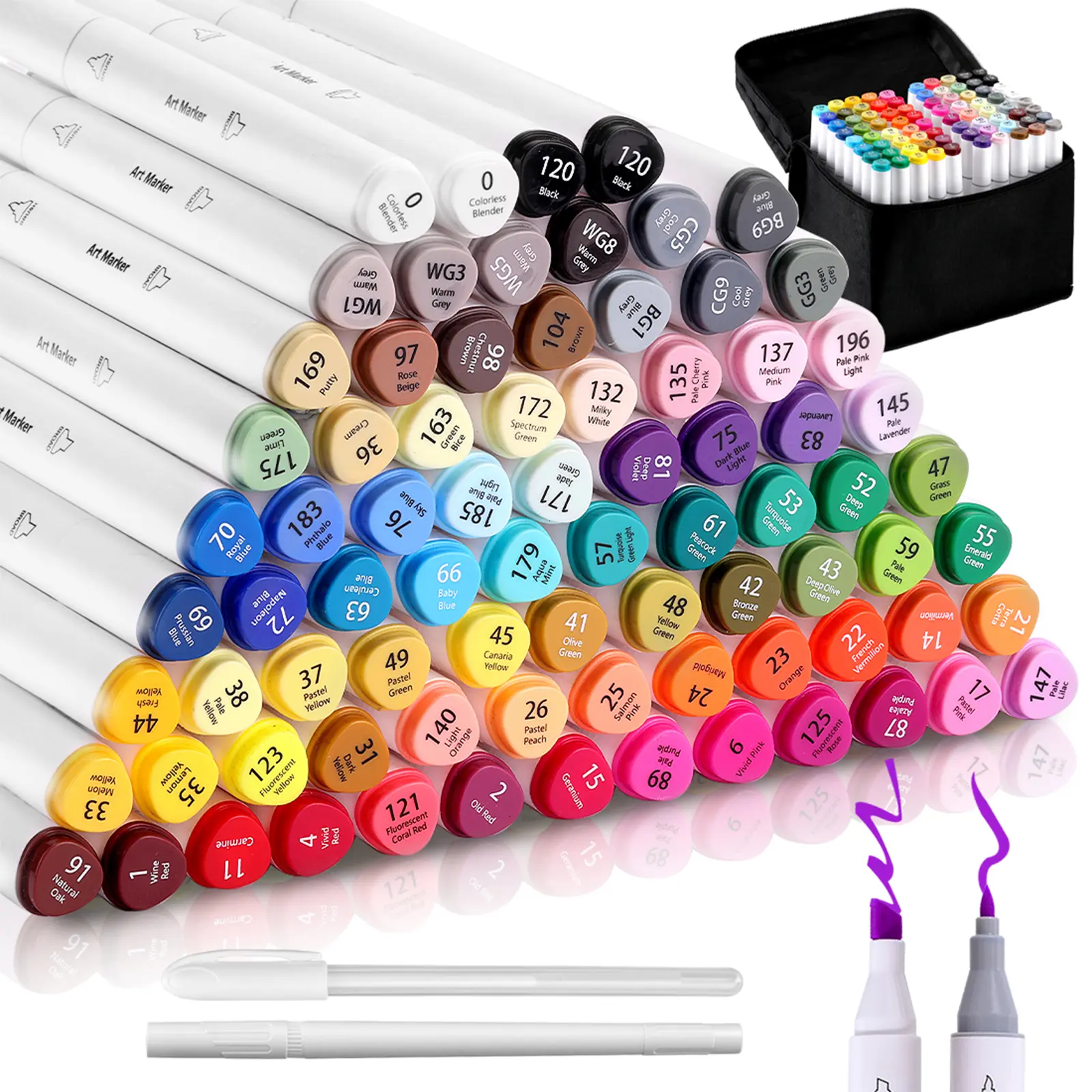 82 Pcs Dual Tip Alcohol Markers - Smooth Blend for Pro Sketching & Creative Projects Colorful Precision Pens with Travel Case