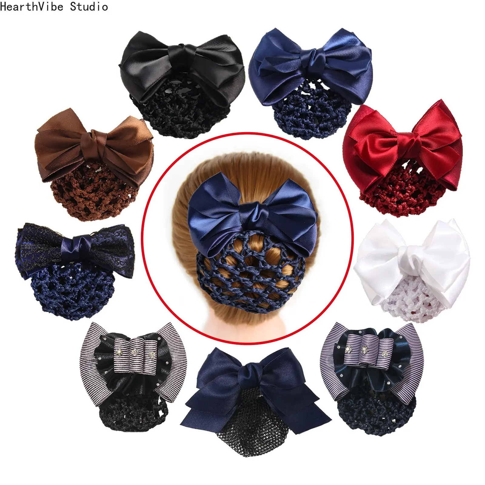 Professional Bow-Knot Bun Cover Hairnet, Clip-on Synthetic Polyester Hair Accessory for Adults, All-Seasons Net for Sports & Nurses, Universal, Clip-On Sports Headbands, Sporty Sports Headbands