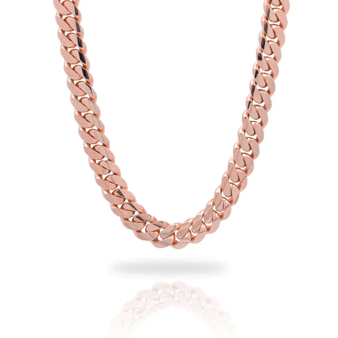 Miami Cuban Necklace, 7mm 24in 14k Rose Gold PVD Bonded over 316L stainless steel