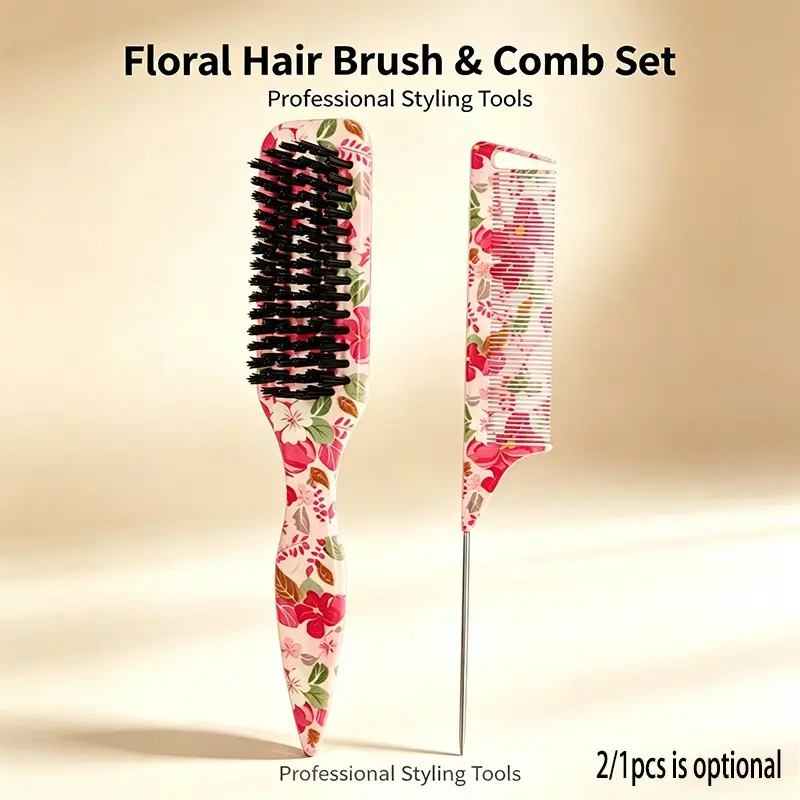 2/1 pcs of Flowers-print Pointed-tail Floral Styling Combs, Parting Comb, Hair Parting Tool. The wide rat-tail design enables precise sectioning! Achieve smooth ponytails and sleek hair, and effortlessly manage flyaways and hair edges.