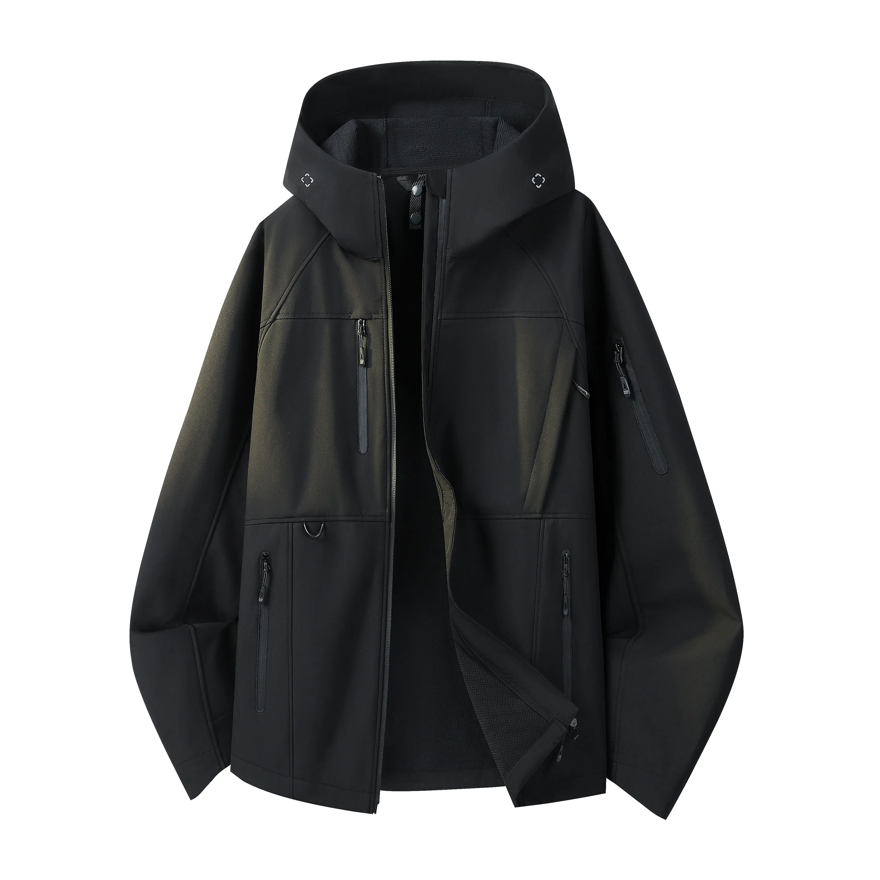 Men's Autumn/Winter Outdoor Softshell Hardshell Jacket - Menswear Tops Coats, Windproof Water-Repellent Hooded Outerwear with Multiple Zippered Pockets, Functional Mountaineering Apparel