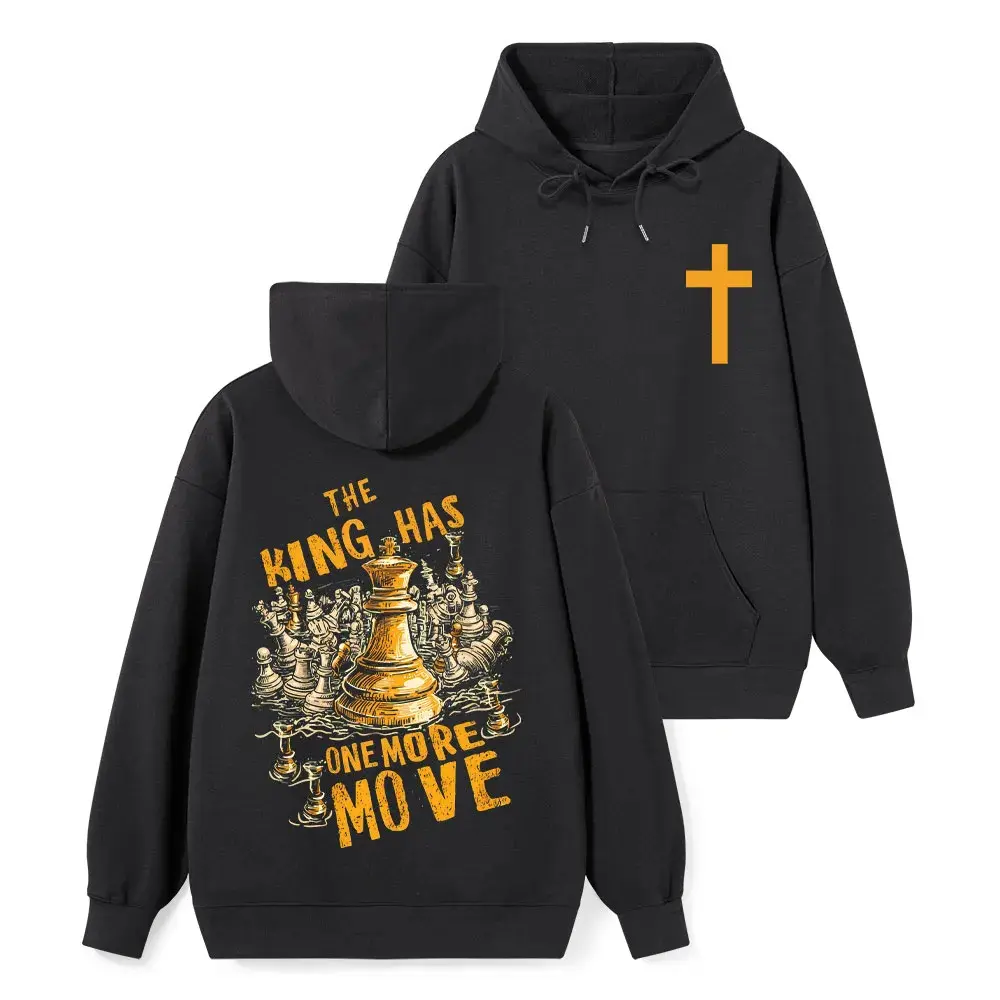 Chess Lover Hoodie “The King Has One More Move” Distressed Chess Art Back Print Oversized Pullover