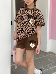 Girls Floral Print Dress Set, Elastic Fabric, Comfortable Material, Two-Piece, Casual Style, Youth Clothing