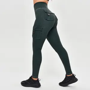 FIRMABS Faux Denim Cargo Pants for Women High Waist Tummy Control Scrunch Bum 4-Way Stretch Breathable Sweat-Wicking Minimalist Bottoms Summer Essential