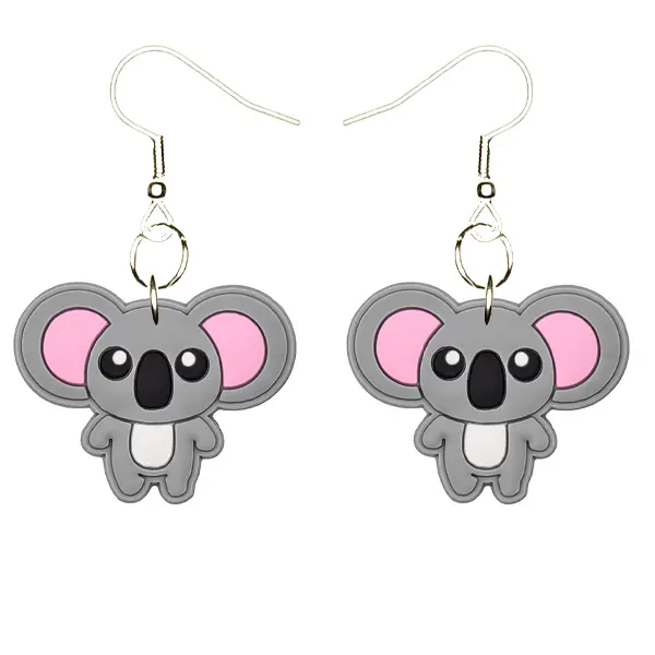 Koala Bear Earrings Hypoallergenic Silver Plated Fishhooks Drop Dangle Unisex Yazzle Dazzle Original Artwork Panda Furry Australia Marsupial