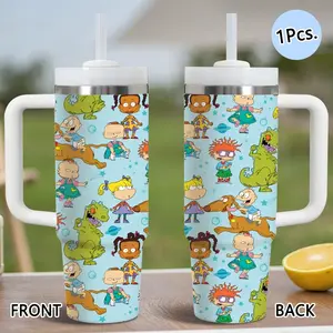 PIKPAKA Rugrats - Team Spirit Vacuum Flasks 40oz Stainless Steel Tumbler with Handle & Straw, Vacuum Insulated Travel Mug Keeps Drinks Cold Up to 12 Hours, Leak-Resistant Cup for Iced Coffee, Water, Office, Gym or Travel