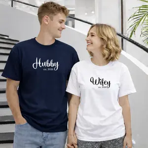 Custom Hubby Wifey Matching Shirts – Est Year Couple T-Shirt, Engagement Wedding Gift for Husband Wife