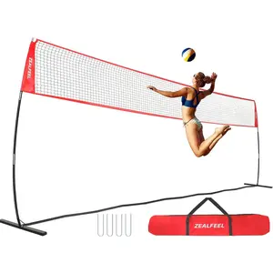 Volleyball Net, 12ft/20ft Volleyball Training Net for Backyard Height Adjustable, Portable Freestanding Practice Net for Hitting & Serving Drills, Pop up Net with Carry Bag for Indoor Outdoor