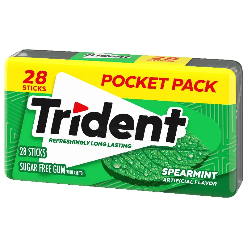 3x Trident Pocket Pack Spearmint Sugar Free Chewing Gum - Classic Mint Flavor Fresh Breath Mints Snack Candy 28ct