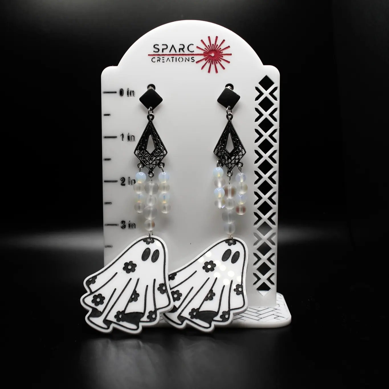 Daisy Ghost with Moonstone and Opalite beaded Chandelier Earrings