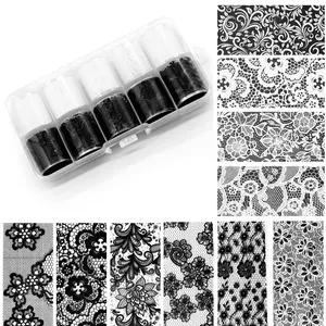 US-NAIL - 10 Rolls/Box White Black Lace Nail Art Foils Set Nail Transfer Sticker Paper DIY Manicure Styling Nail Decoration Accessories