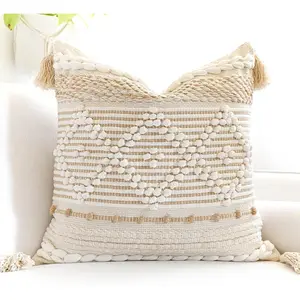 Cream White Boho Throw Pillow Cover 20X20, Boho Woven Textured Pillow Cover, Neutral Pillow Cover, Sofa Couch Bed Farmhouse  Pillow (Cover ONLY)