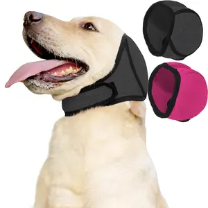 Dog Ear Muffs & No Shake Ear Wrap for Hematoma, Bathing, Drying,Swim& Noise Anxiety Relief - Elastic Waterproof Protective Gear Ear Protector with Calming Hoodie Design for Grooming/Head Ear Cover (Pink,Black)