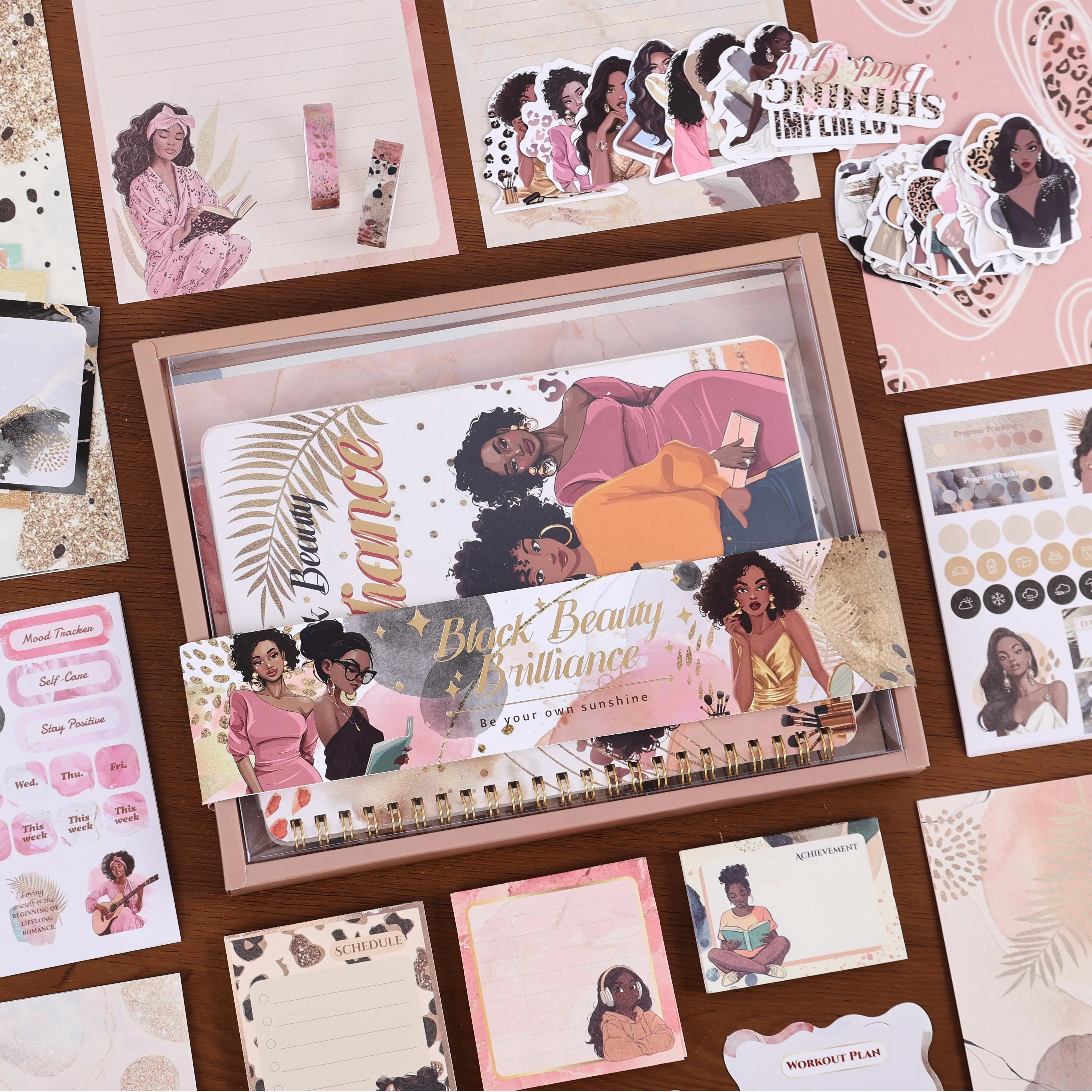 Black Girl Undated Weekly Planner Crafting Gift Set - 52-Weeks Planner, 190+ Stickers, Washi Tape, Journal Supplies & Accessories in Present Box, Birthday Gift for Teen Girls, Inspirational Productivity Kit