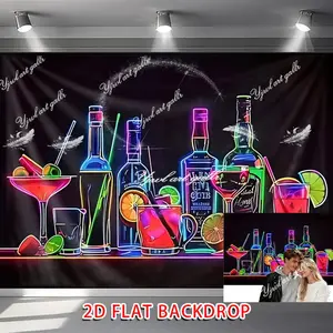 1pc Cocktail Theme Banner Neon Lit Colorful Bottles Drinks Party Decoration Polyester for Wedding Birthday Family Event Bar Setup