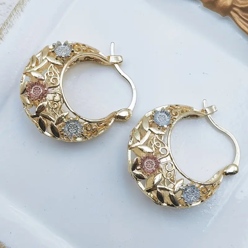 Vintage Hollow-Out Design Earrings for Women, Trendy Versatile & Exquisite Jewelry for Birthday Gift, Flower Earrings, Hoop-Shape Earrings, Trendy Fashionable Accessories