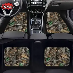 4pcs Forest Design Pattern Universal Car Floor Mats, Automotive Floor Mats, Polyester Fiber, Suitable for Most Front and Rear Seat Carpets, Auto Interior Protection and Decoration, Gift for Men, Women, Parents