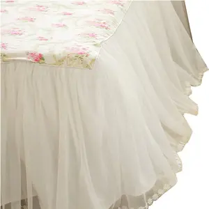 Dust Ruffled Bed Skirts  Size Wrap Around Lace Bed Ruffle with Platform 18 inch Deep Drop  Floral Girls Bed Sheets White