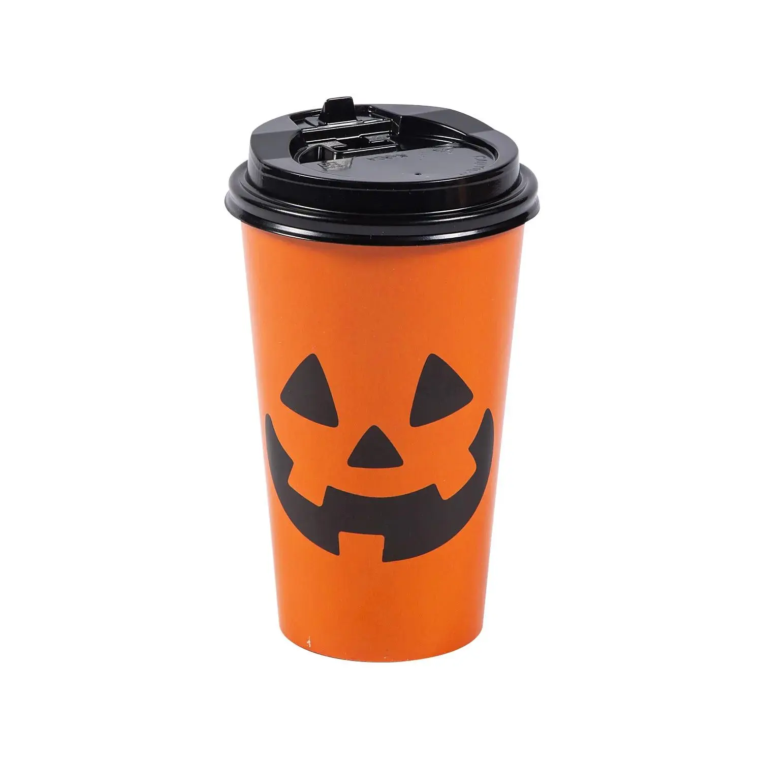 16 oz. Jack-O’-Lantern Disposable Paper Coffee Cups with Lids - 12 Ct.