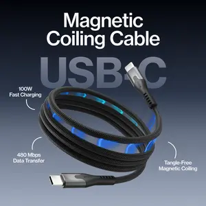 STATIK MagStack USB-C to USB-C: Magnetic Auto-Coiling Cable | 100W Fast Charging & 480Mbps Data Transfer | Tangle-Free Braided Nylon | For Phones, Tablets, Laptops & Headphones