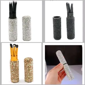 Bling Bling Portable 5-Piece Makeup Brush Set for Eyeshadow and Eyebrows with Rhinestone Barrel Packaging
