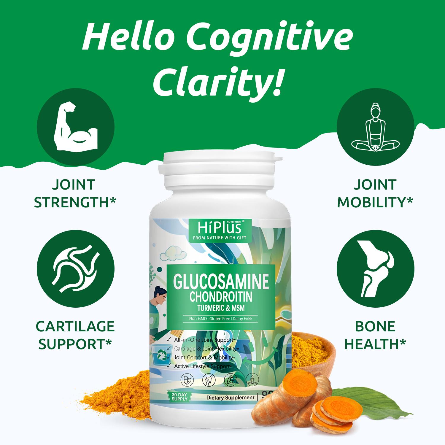 HiPlus All-in-One Joint Support – Glucosamine Chondroitin Turmeric & MSM for Comfort, Mobility & Flexibility | 30-Day Supply