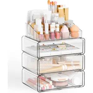 Clear  Makeup Organizers Countertop for Dresser,Desk,Bathroom ,4 Tier Stackable Make up Holders and Makeup Cabinet,Tiered  Storage and Make up Containers for ,Brush