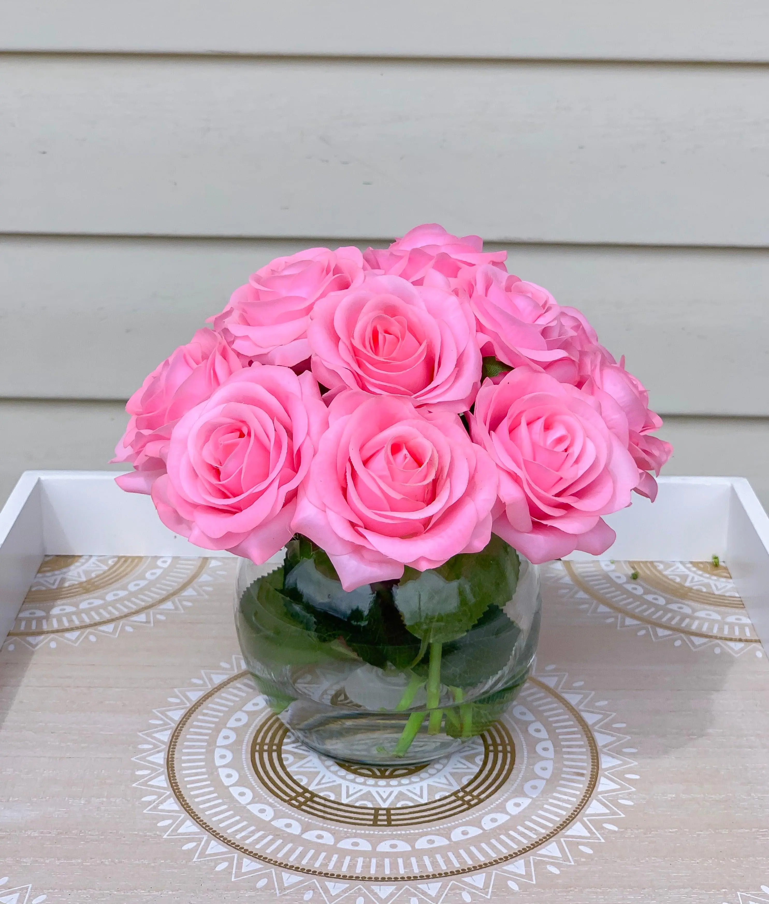 Real Touch Hot Pink Roses Arrangement