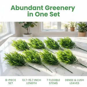 KIRIFLYArtificial Flowers for Outdoors 8Bundles UV Resistant Boxwood Shrubs Artificial Eucalyptus Fake Plants Faux Plastic Decorative Greenery for Farmhouse Garden Indoor Outdoor Home Wedding Decoration Ornaments Artificial Flower Arrangement