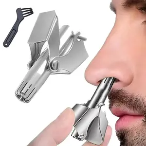 Manual Nose Hair Trimmer for Ear Hairs, Mustache, and Sideburns, Facial Hair Trimmer, Stainless Steel, Waterproof, No Battery, Includes Cleaning Brush