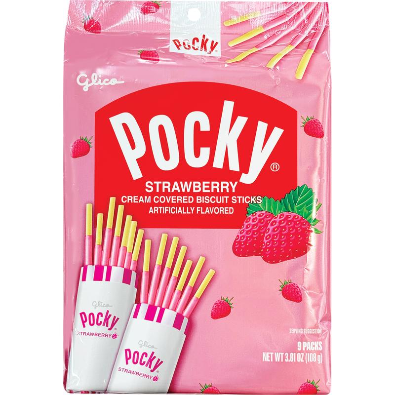 Glico Pocky Strawberry  Family Size - 9P / 108 g  Delicious Snack
