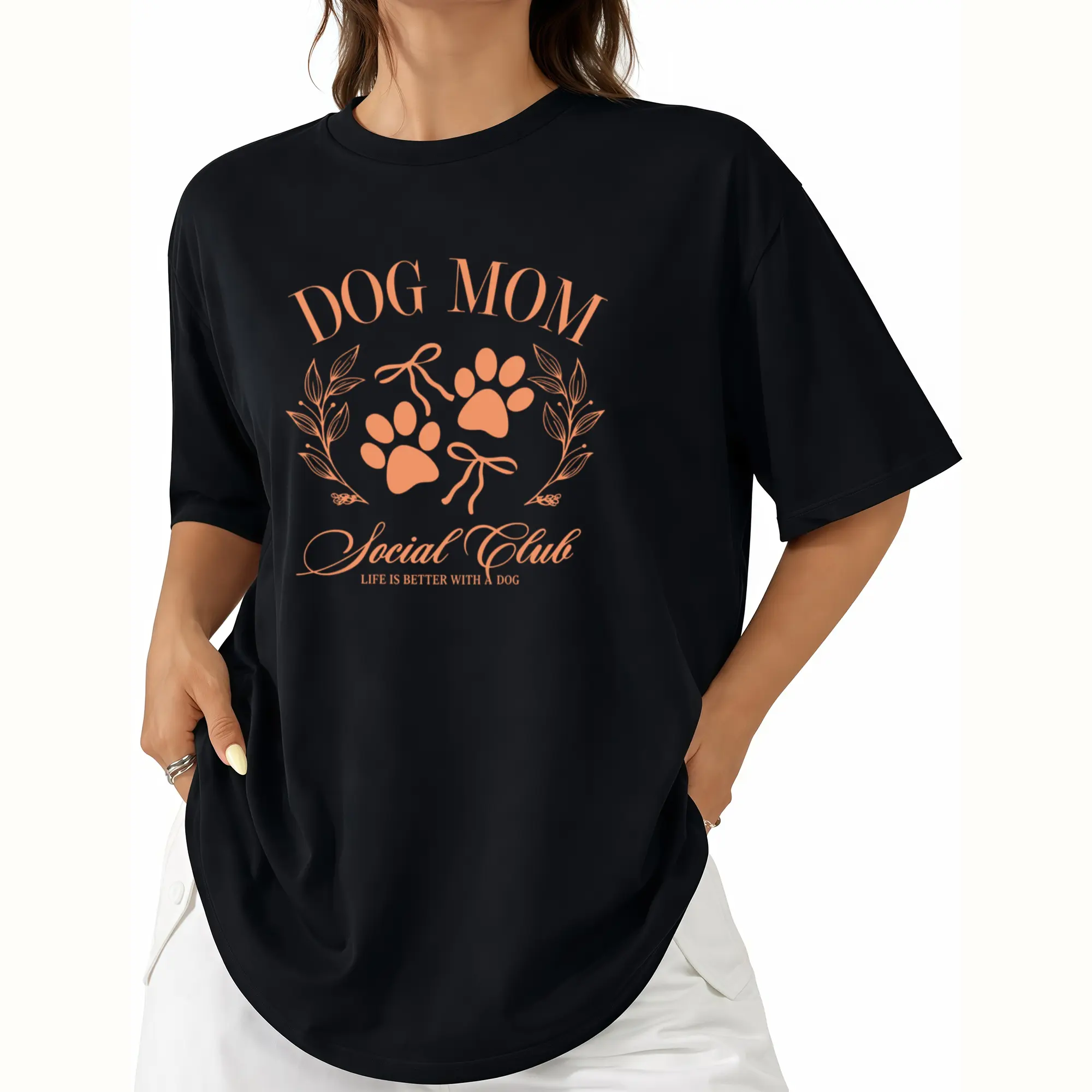 Dog Mom Shirt Women Cute Paw Print Graphic Tee Social Club Top Cotton Fits