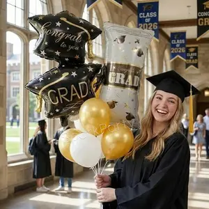 8pcs Graduation Party Balloon Set, Giant Double Layer Cap Shape Foil Balloons, Diploma Shape Balloons, Perfect for 2026 Graduation Decorations