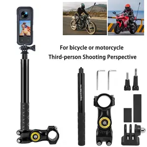 Motorcycle Handlebar Fixture Mount with Selfie Stick, Adjustable Bicycle Handlebar Camera Bracket Adapter, Universal Camera Holder for Cycling