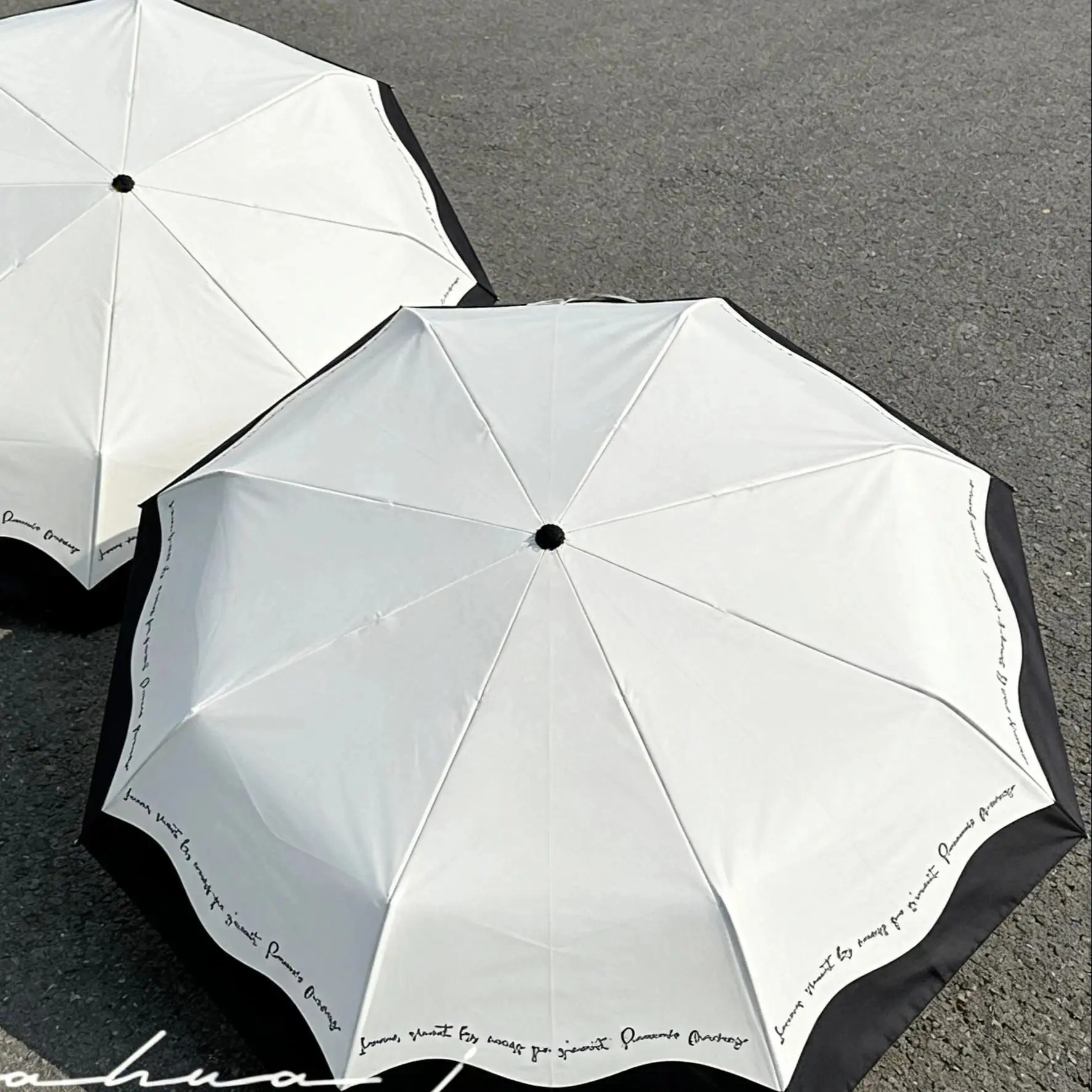 Black and white double-layer folding umbrella UPF50+sunscreen umbrella UV protection vinyl coating sunshade umbrella