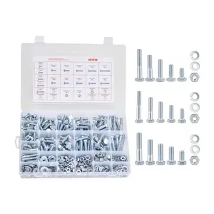 VEVOR 566 Pcs Bolts and Nuts Assortment Kit, Imperial Machine Screws and Flat Washers, Alloy Steel 1/4-20, 5/16-18, 3/8-16, for Furniture/Equipment/Vehicle Assembly, Galvanized White