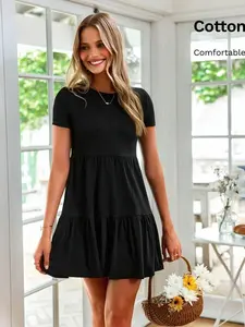 Women's Knitted Casual Dress | Solid Color Ruffled Hem | Cozy & Chic Everyday Wear