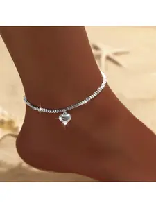 Trendy Beach Heart Pendant Anklet for Women, Luxe Minimalist Foot Jewelry, Sparkling Wave Design, Elegant Foot Accessory
