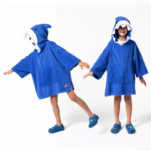 Party Hoot Kids Shark Towel Hoodie – Hooded Poncho Towel with Half Sleeves, Absorbent Cotton, OEKO-TEX Certified, Ages 6–10, for Bath, Pool, and Beach, Birthday or Christmas Gift