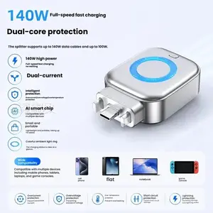 Intelligent automatic stop charging adapter, 140W USB-C PD Fast Charger automatic disconnection charger, equipped with a charging completion pop-out device, intelligent power-off protector, safe overnight charging, compatible with various Type-C devices