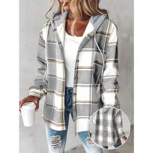 Plaid Shacket Women – Cozy Fleece Lined Hooded Button Jacket, Casual Long Sleeve Coat for Fall, Winter, Work, Travel & Streetwear Outfit