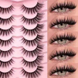 7 Pairs Eyelashes Natural Look Wispy Eye Lashes Clear Band Lashes 3D Fluffy Soft Fake EyeLashes Makeup Extension False Eyelashes
