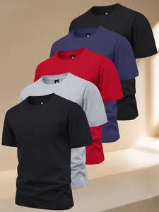 Men's 5-pack summer lightweight regular-fit short-sleeve casual T-shirts, suitable for running, golf, fishing, basketball, camping gym, swimming, and beach wear, making it an ideal gift for husbands or boyfriends Mixed Color Shortsleeve