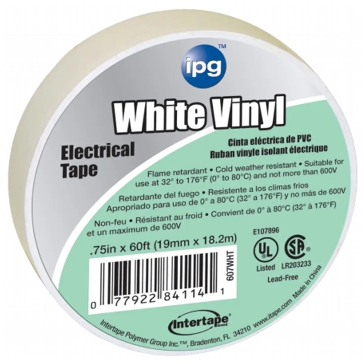 Intertape .5in. x 60ft. White Vinyl Electrical Tape 85828