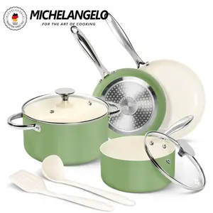 MICHELANGELO 8 pcs Pots and Pans Set - Nonstick Ceramic Cookware Set, 8-Piece Healthy Cooking Set, Non-Toxic, Ov