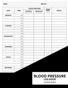 Blood Pressure Log Book Large Print: Big Font Size Easy to Read Perfect for Seniors Two Year Health Journal for Weekly and Daily Personal BP Monitor and Pulse Rate Organizer Perfect for Seniors