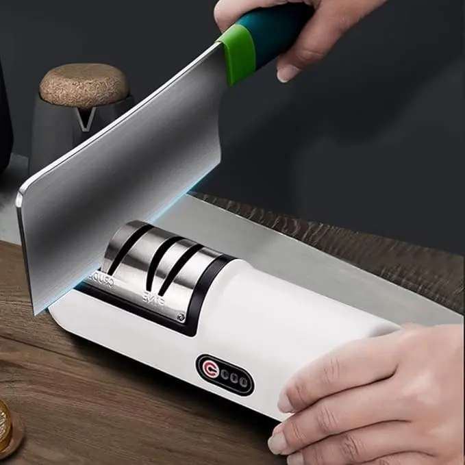 Rechargeable mini electric knife sharpener, a quick and convenient household sharpening tool, handheld sharpener, 2-stage sharpener, portable kitchen knife sharpener, kitchen knife sharpener (Color: Black)